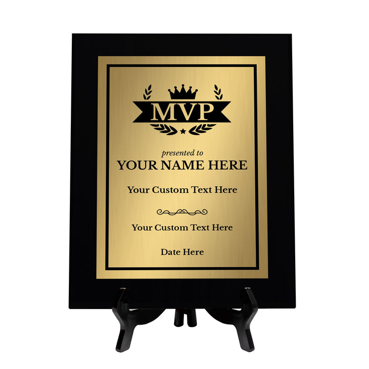 MVP (Most Valuable Player) Customizable Black Frame Award Plaque | Easel Mount Option | Achievement and Recognition Personalizable Plaques