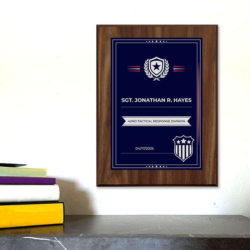 Military or Police Recognition (Gold Army Green) Wooden Wall Plaque With Easel Acrylic Stand | Certificates & Achievements Personalized Wall Prints (Plaques)