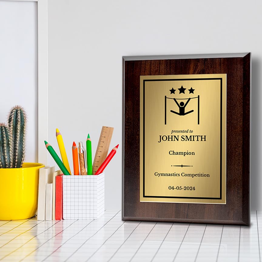 Gymnastics Customizable Wooden Award Plaque | Easel Mount Option | Achievement and Recognition Personalizable Plaques