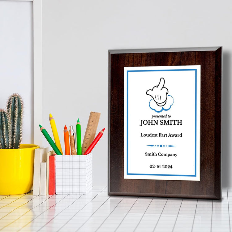 Middle Finger Novelty Funny Customizable Award Plaque | Easel Mount Option | Funny Parody Achievement Personalizable Plaques