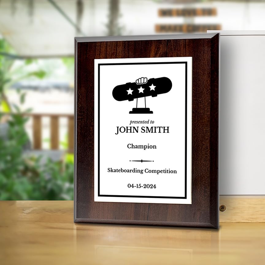Skateboarding Customizable Wooden Award Plaque | Easel Mount Option | Achievement and Recognition Personalizable Plaques