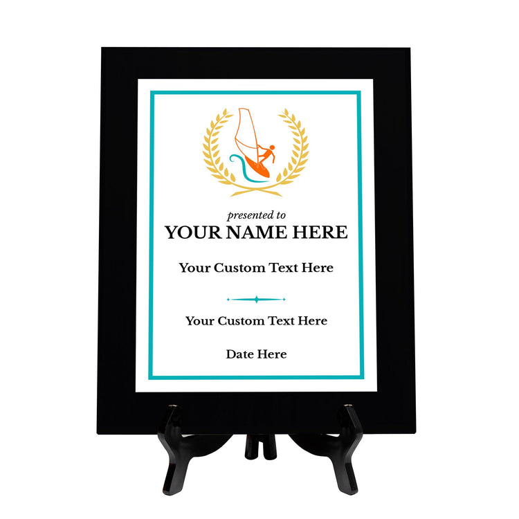 Windsurfing Customizable Black Frame Wooden Award Plaque | Easel Mount Option | Achievement and Recognition Personalizable Plaques | Sports Award