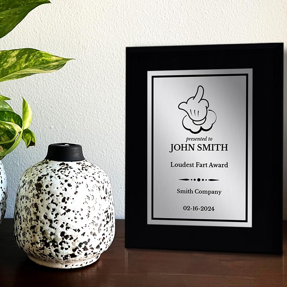 Middle Finger Novelty Funny Customizable Black Frame Award Plaque | Easel Mount Option | Funny Parody Achievement Personalizable Plaques