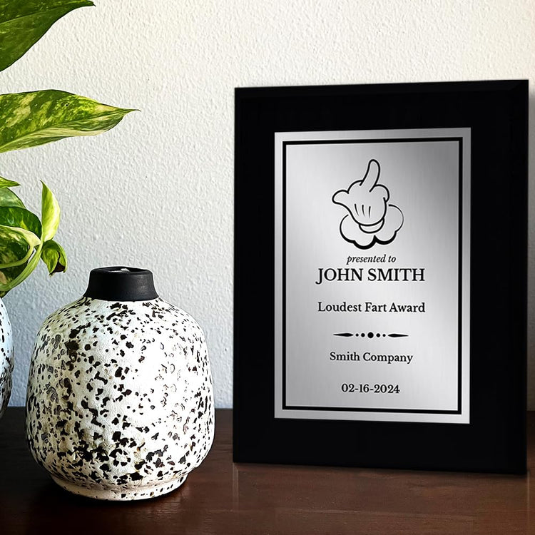 Middle Finger Novelty Funny Customizable Black Frame Award Plaque | Easel Mount Option | Funny Parody Achievement Personalizable Plaques