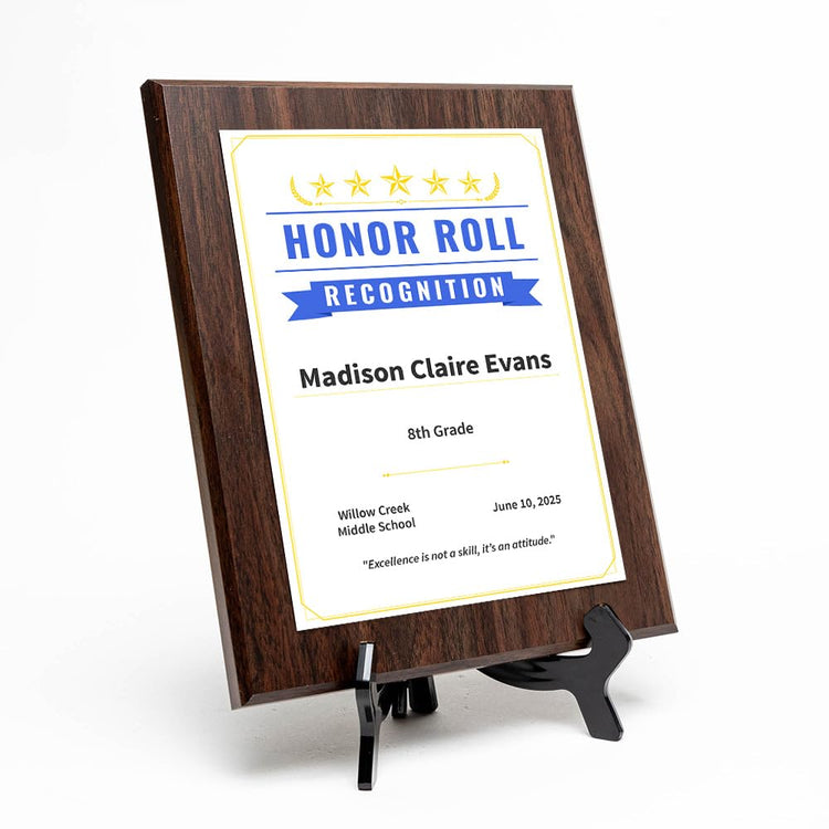 Honor Roll Recognition Personalized (Wooden) Wall Plaque With Easel Acrylic Stand | Certificates & Achievements