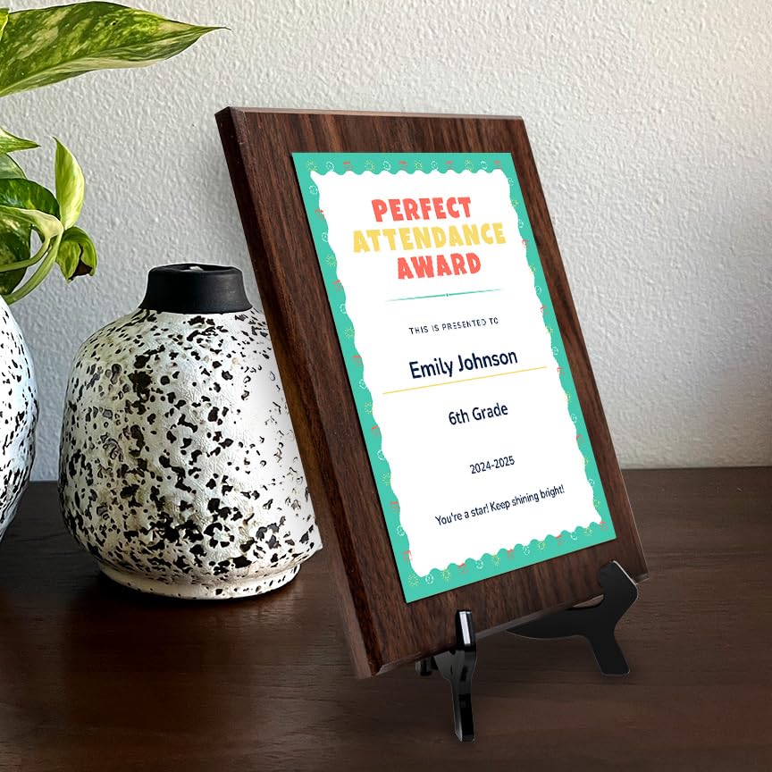 Perfect Attendance Award Personalized (Wooden) Wall Plaque With Easel Acrylic Stand | Certificates & Achievements