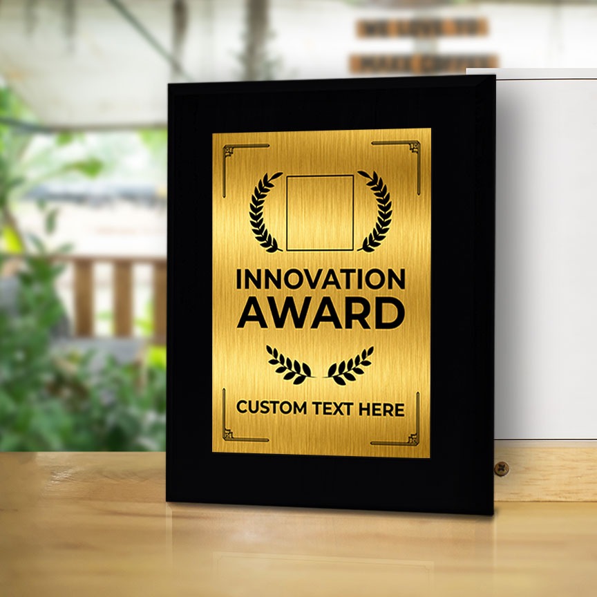 Innovation Award Award Personalized (Black) Wall Plaque With Easel Acrylic Stand | Workplace Recognition Ceremonies Award Plaques