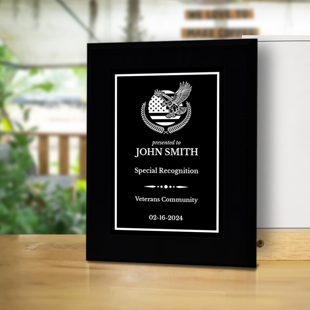Thank You For Your Service Military and First Responders Customizable Black Frame Award Plaque | Easel Mount Option | Patriotic Recognition of Achievement and Service Personalizable Plaques