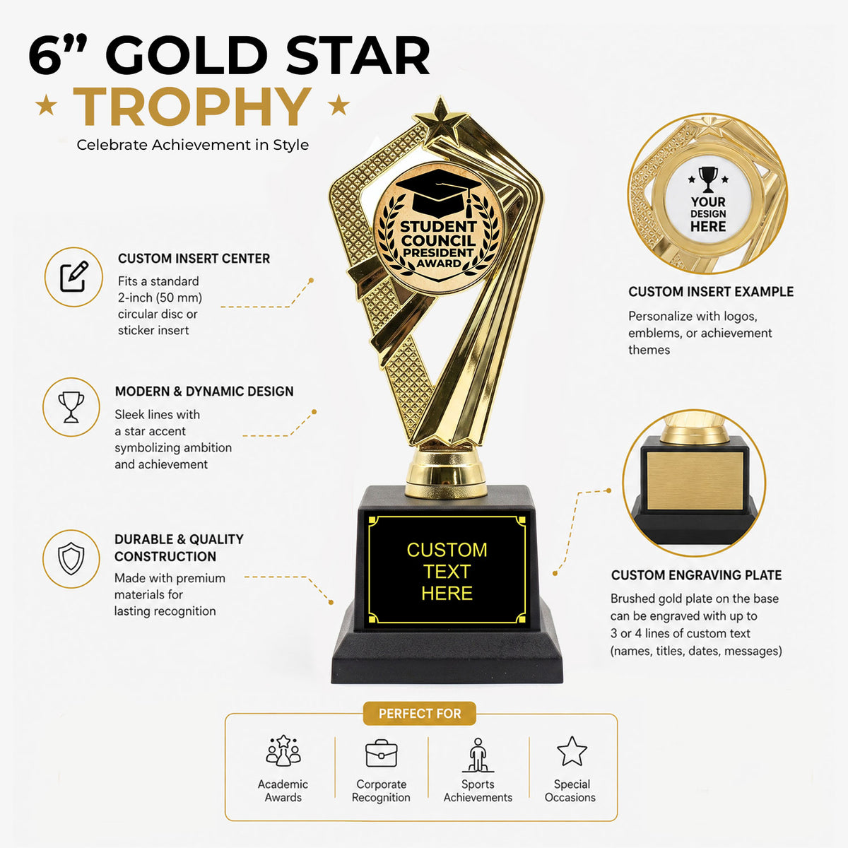 Student & Team Leadership Trophy Awards (President, Captain) - Engraved