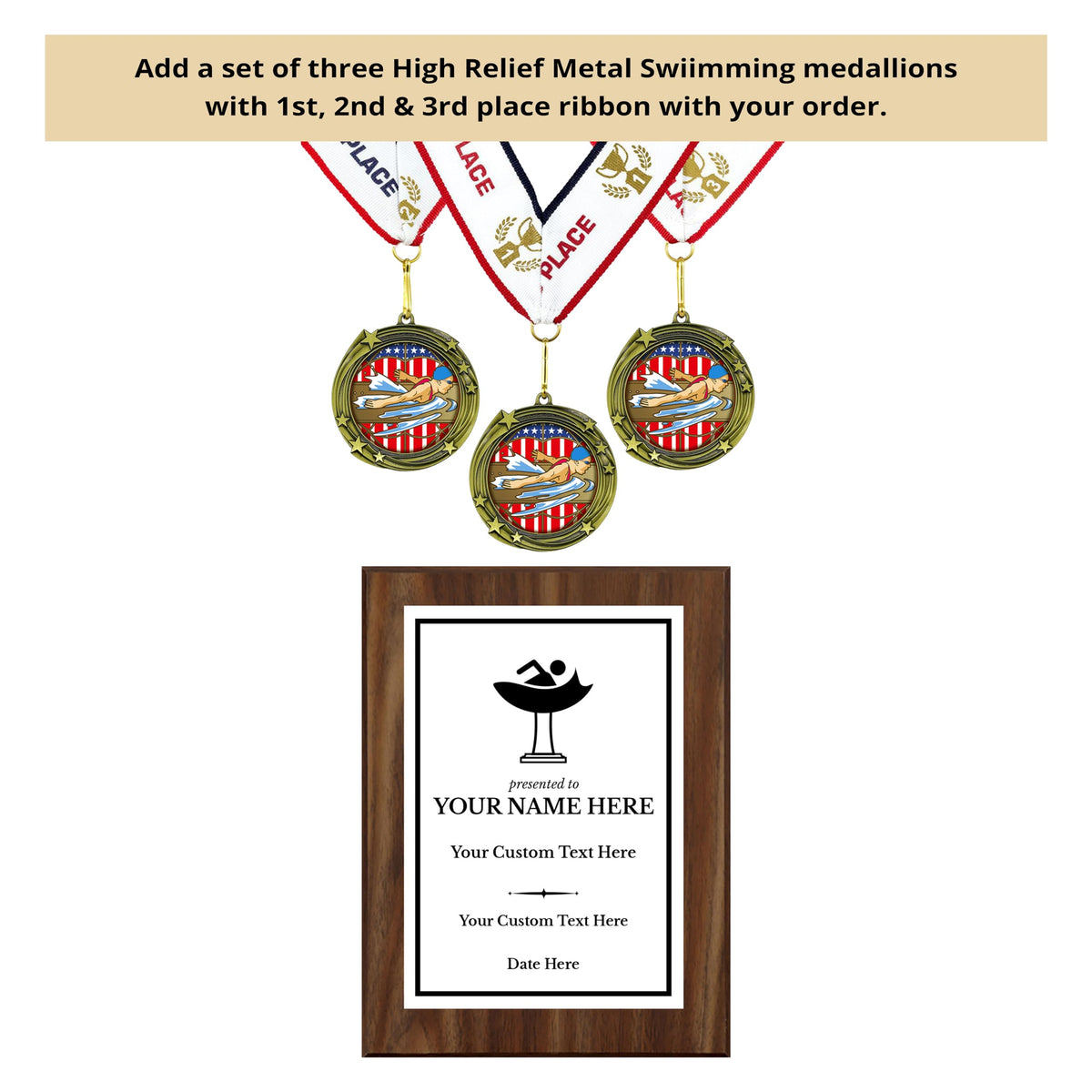 Swimming Customizable Wooden Award Plaque | Easel Mount Option | Achievement and Recognition Personalizable Plaques