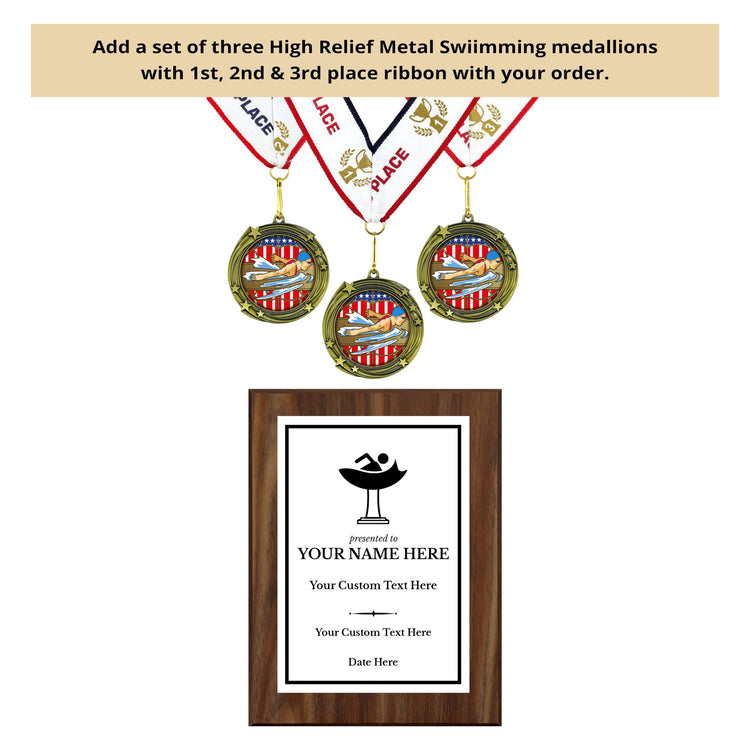 Swimming Customizable Wooden Award Plaque | Easel Mount Option | Achievement and Recognition Personalizable Plaques