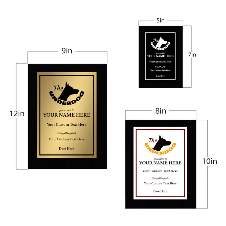 The Underdog Customizable Black Frame Award Plaque | Easel Mount Option | Achievement and Recognition Personalizable Plaques