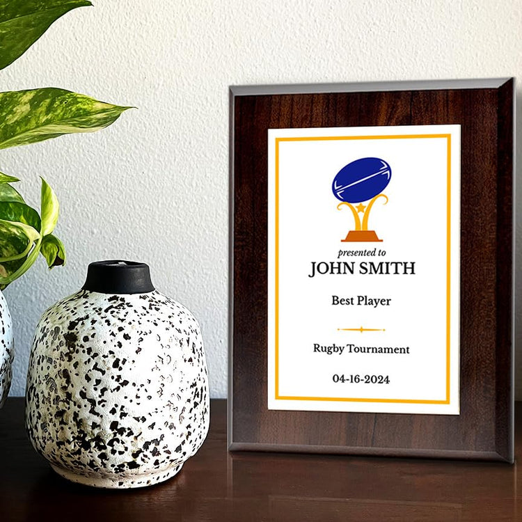 Rugby Customizable Wooden Award Plaque | Easel Mount Option | Achievement and Recognition Personalizable Plaques