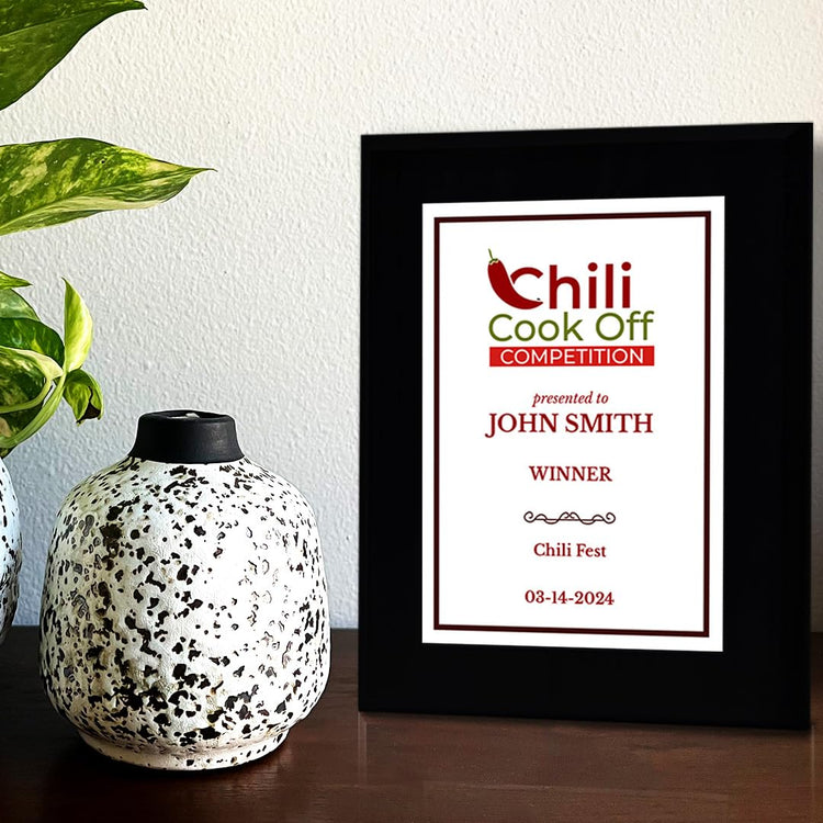 Chili Cook Off Competition Customizable Black Frame Award Plaque | Easel Mount Option | Achievement and Recognition Personalizable Plaques