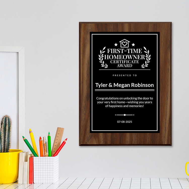 First-Time Homeowner Certificate Custom Award Wall Plaque With Easel Acrylic Stand | Personal Achievement Wall Plaques