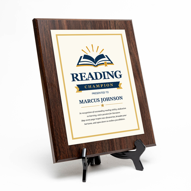 Reading Champion Award Personalized Wall Plaque With Easel Acrylic Stand | Education Recognition School Award Plaques