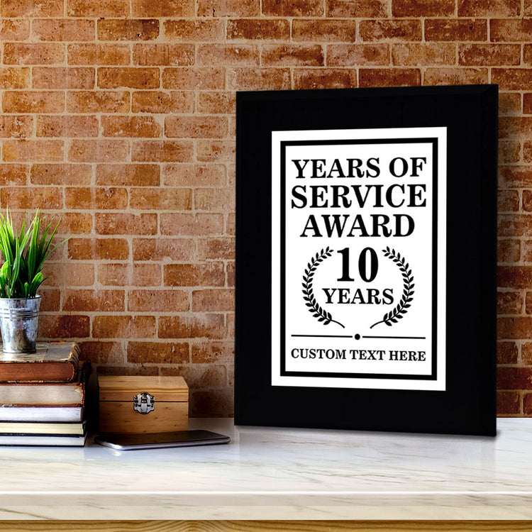 Years of Service Award Plaque — 10 Years Award Personalized (Black) Wall Plaque With Easel Acrylic Stand | Workplace Recognition Ceremonies Award Plaques