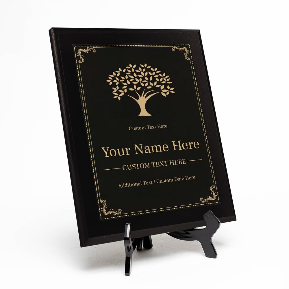 Tree Design Award Theme, Wooden Frame Customizable Leatherette Award Plaque | Easel Mount Option | Recognition of Achievement and Service Personalizable Plaques