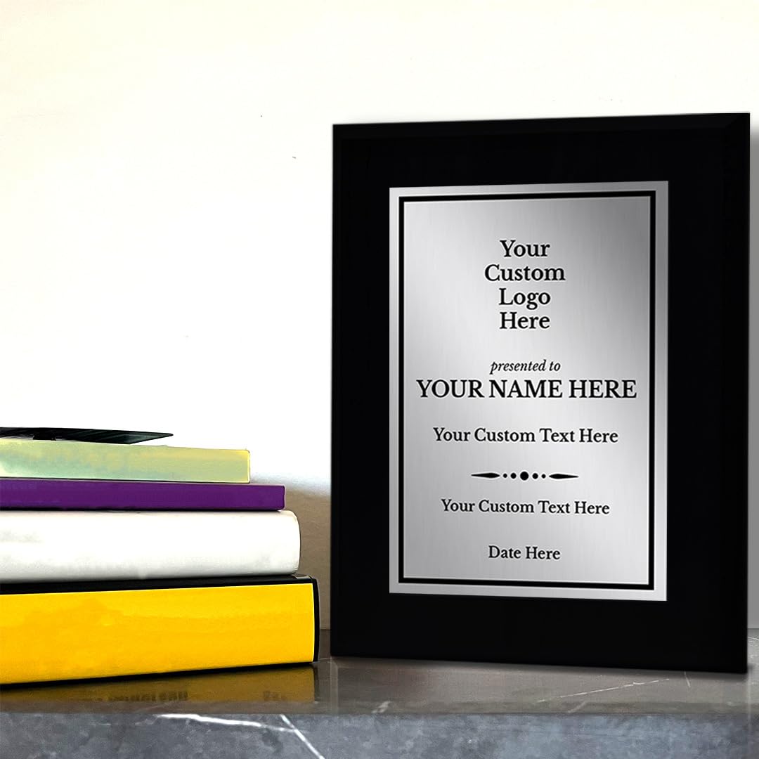Custom Logo Black Frame Wooden Award Plaque | Easel Mount Option | Upload Your Logo | Recognition of Achievement and Service Personalizable Plaques