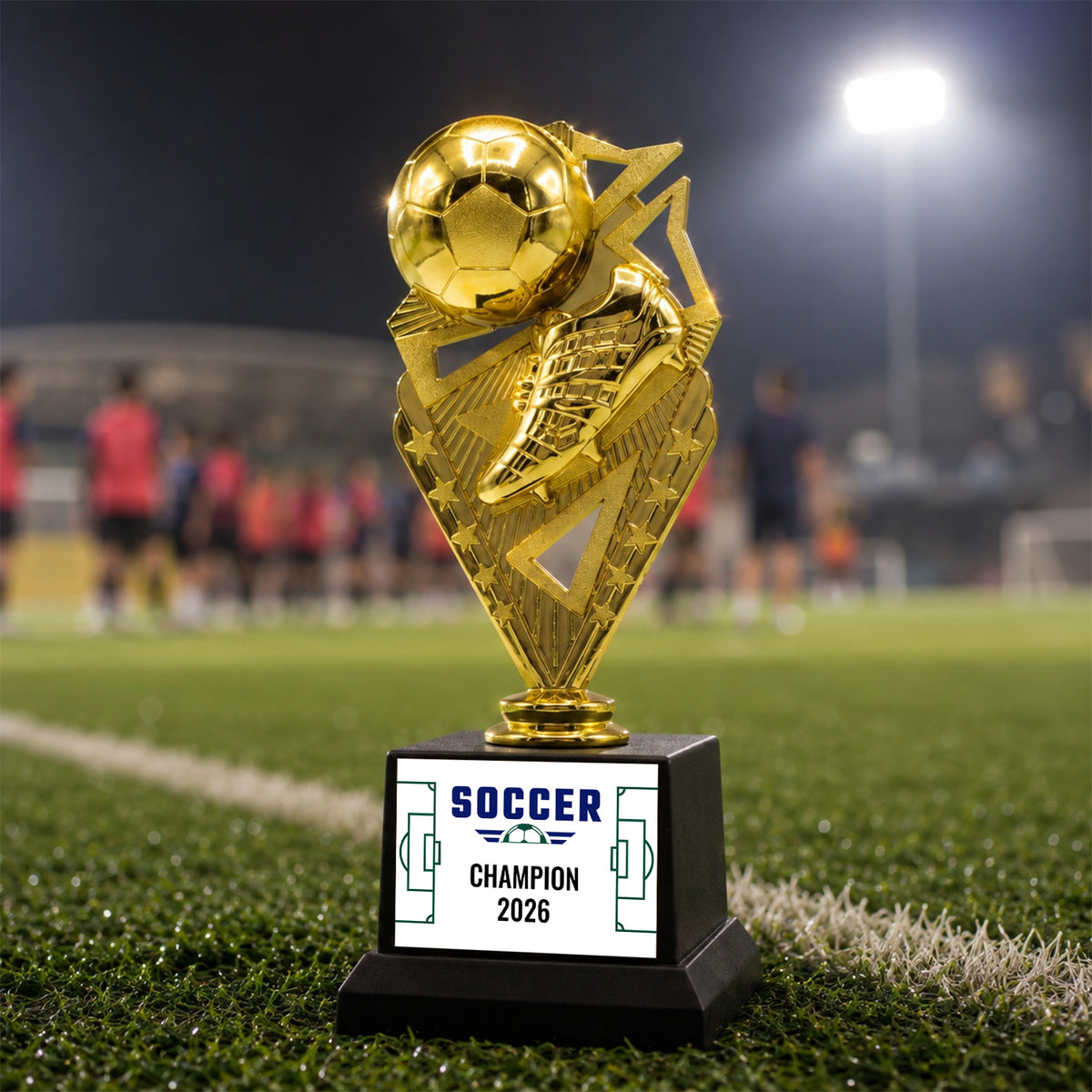 All Quality Soccer Trophy, Custom Engraved Ball & Cleat Figure, Black Base — Personalized Youth Soccer Award, MVP & Most Improved Player Gift