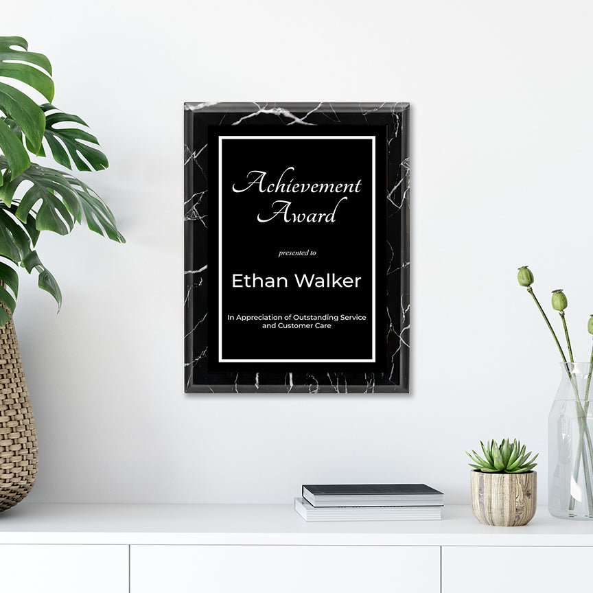 Personalized Award & Recognition Marble Effect Wall Plaques, Custom Plaques with Optional Easel Stand for Ceremonies, Achievements & Tributes