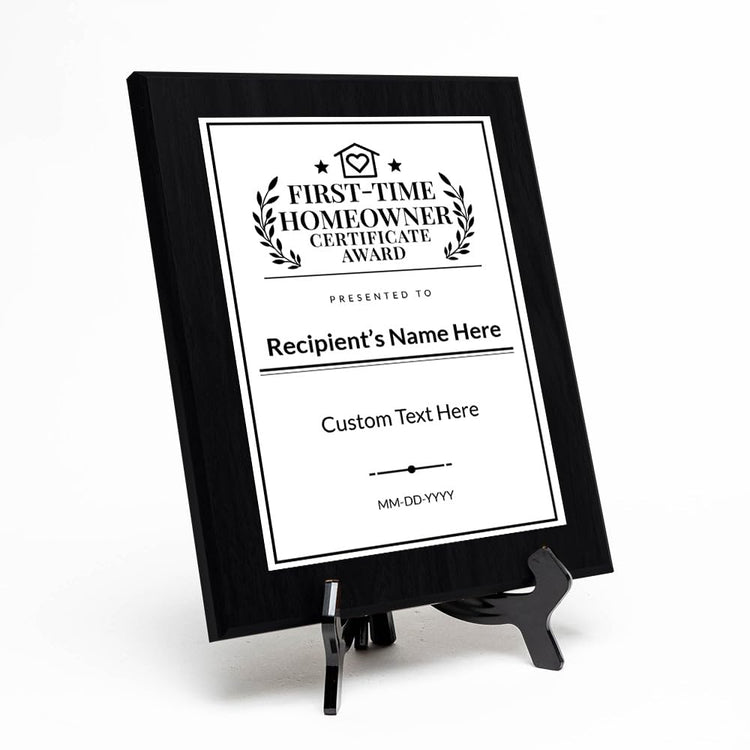 First-Time Homeowner Certificate Custom Award Wall Plaque With Easel Acrylic Stand | Personal Achievement Wall Plaques