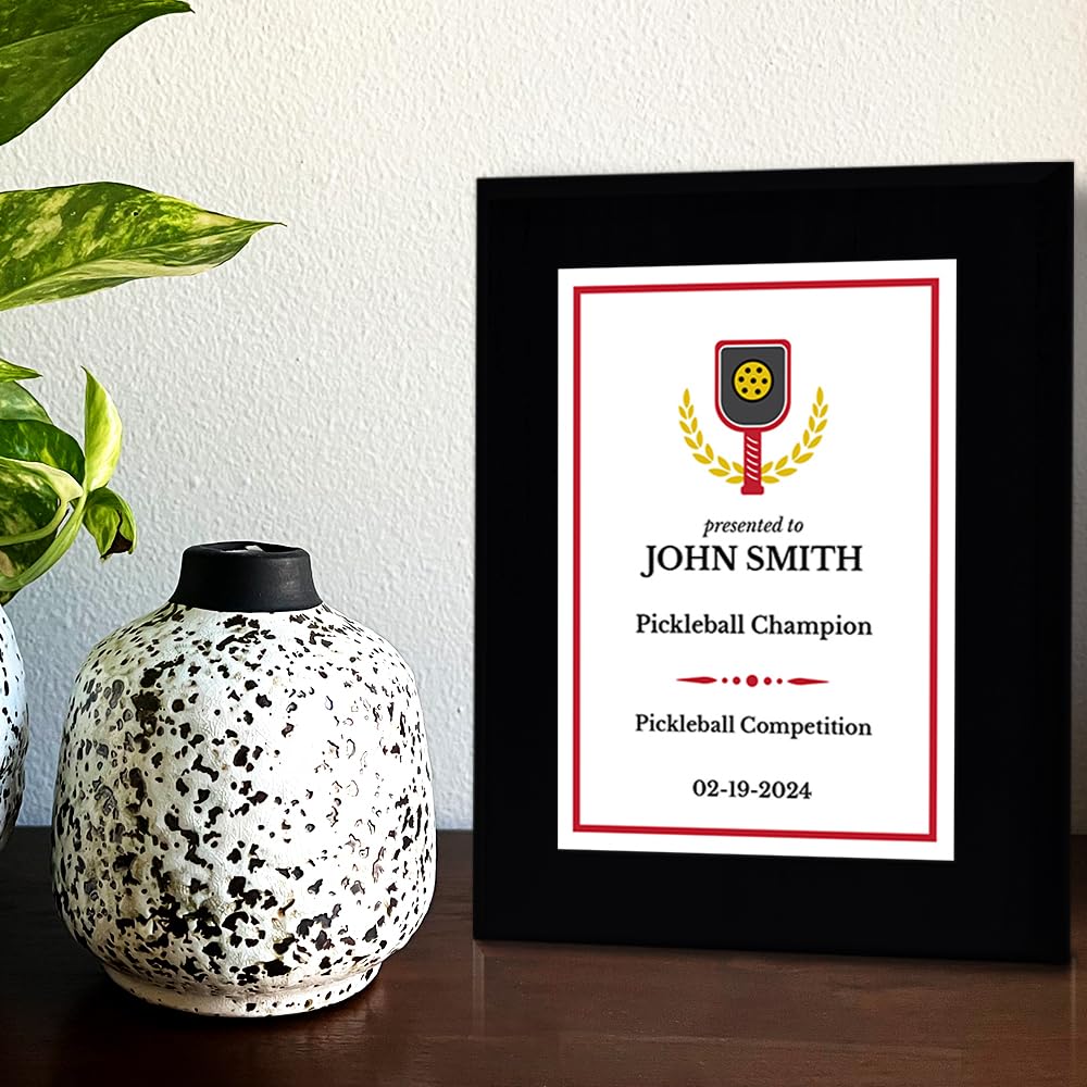 Pickleball Competition Customizable Black Frame Award Plaque | Easel Mount Option | Achievement and Recognition Personalizable Plaques