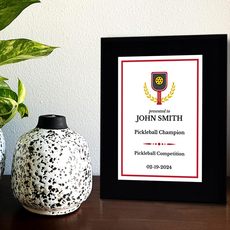 Pickleball Competition Customizable Black Frame Award Plaque | Easel Mount Option | Achievement and Recognition Personalizable Plaques