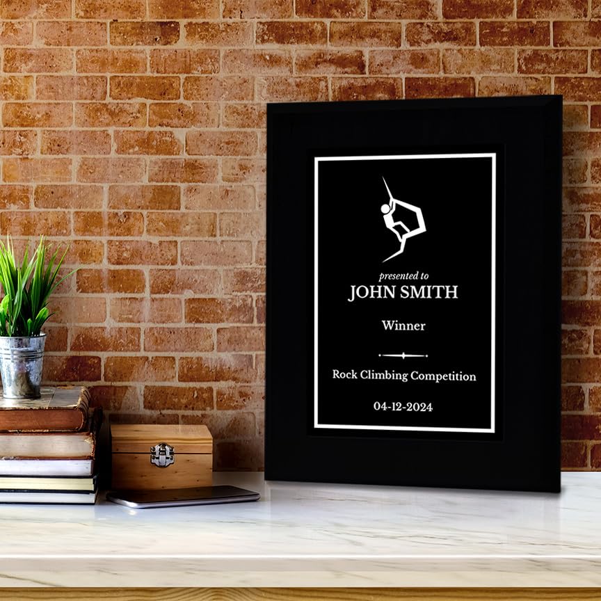 Bouldering & Rock Climbing Customizable Black Frame Wooden Award Plaque | Easel Mount Option | Achievement and Recognition Personalizable Plaques