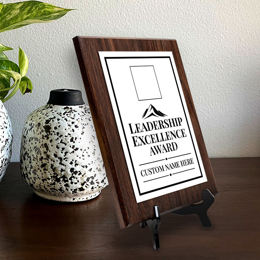 Leadership Excellence Award Personalized (Wooden) Wall Plaque With Easel Acrylic Stand | Workplace Recognition Ceremonies Award Plaques