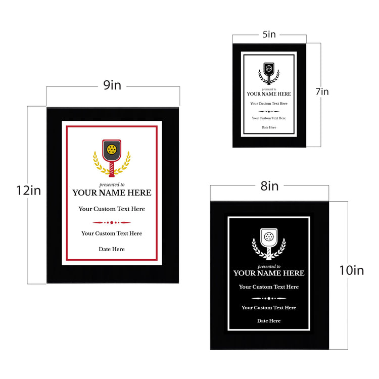 Pickleball Competition Customizable Black Frame Award Plaque | Easel Mount Option | Achievement and Recognition Personalizable Plaques