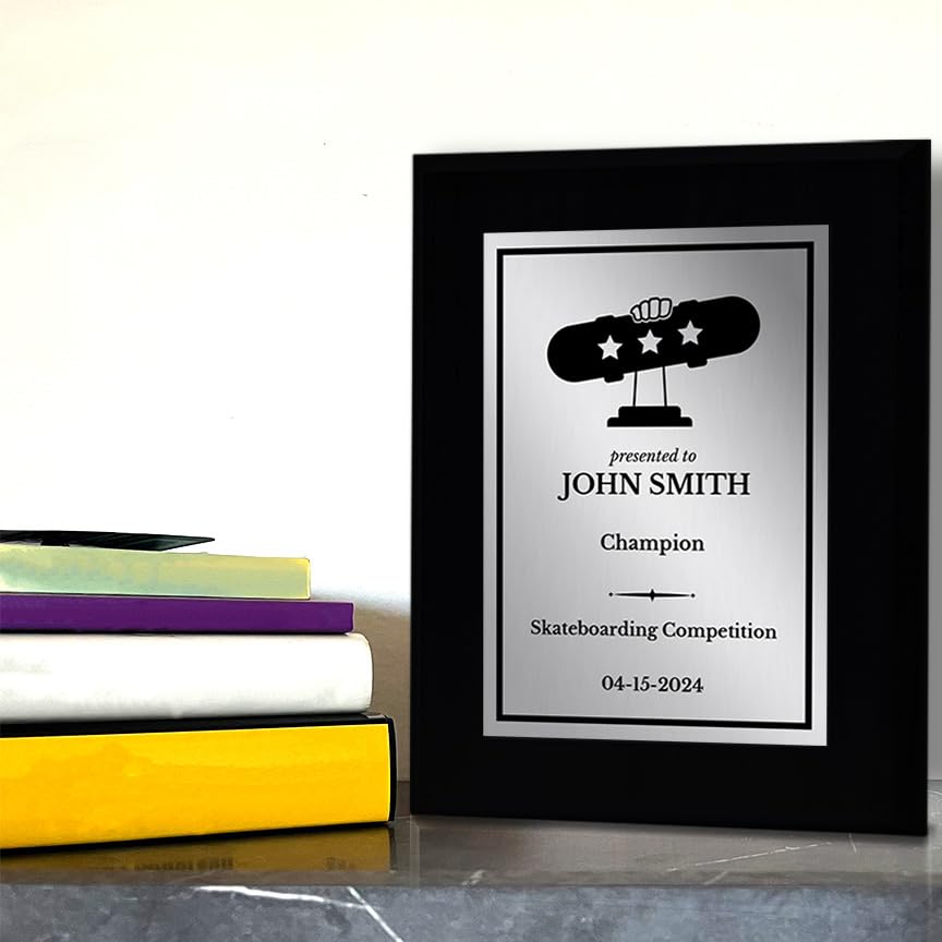 Skateboarding Customizable Black Frame Wooden Award Plaque | Easel Mount Option | Achievement and Recognition Personalizable Plaques