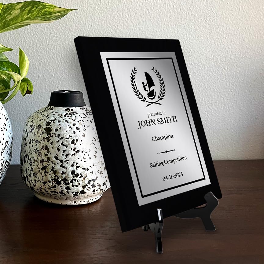 Sailing Customizable Black Frame Wooden Award Plaque | Easel Mount Option | Achievement and Recognition Personalizable Plaques