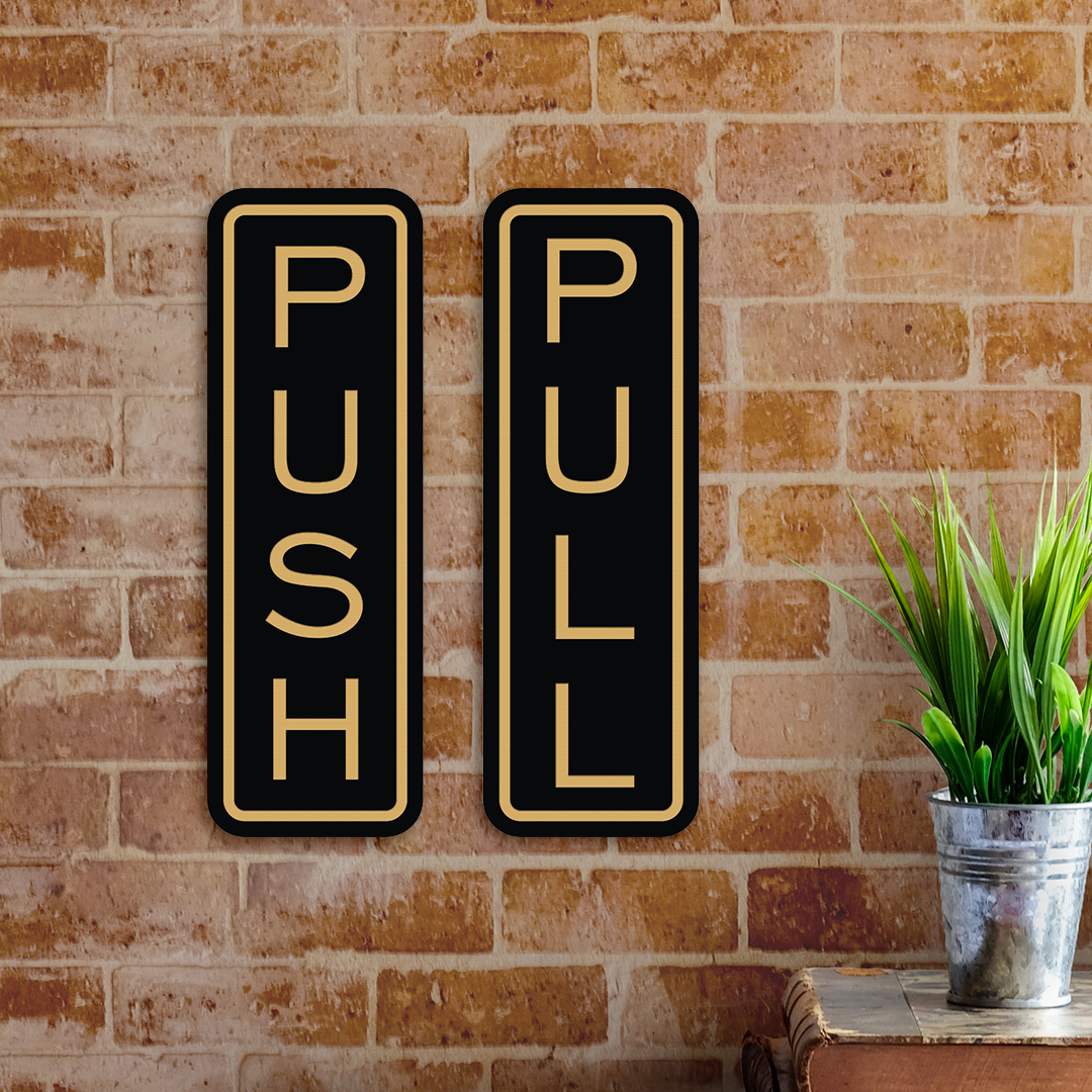 Signs ByLITA Classic Vertical Push Pull Self-Adhesive Door Sign for Businesses, Shops, Restaurants, Hotels and more (3 Pack) Wall or Door Sign