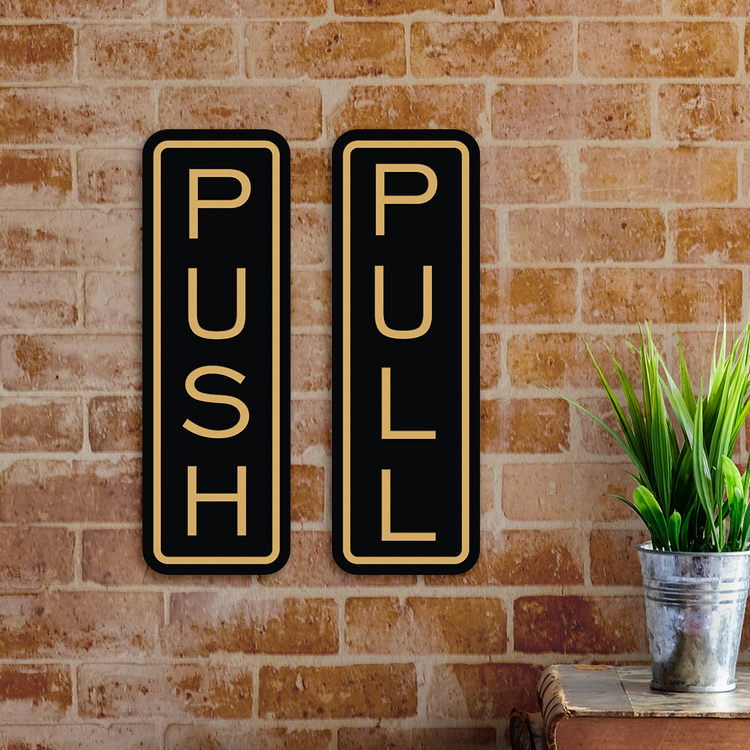 Signs ByLITA Classic Vertical Push Pull Self-Adhesive Door Sign for Businesses, Shops, Restaurants, Hotels and more (3 Pack) Wall or Door Sign