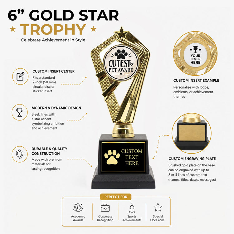 Gaucho Goods Cutest Pet Award Trophy, Custom Engraved Pet Gift — Personalized Award for Pet Contests, Birthdays & Gifts