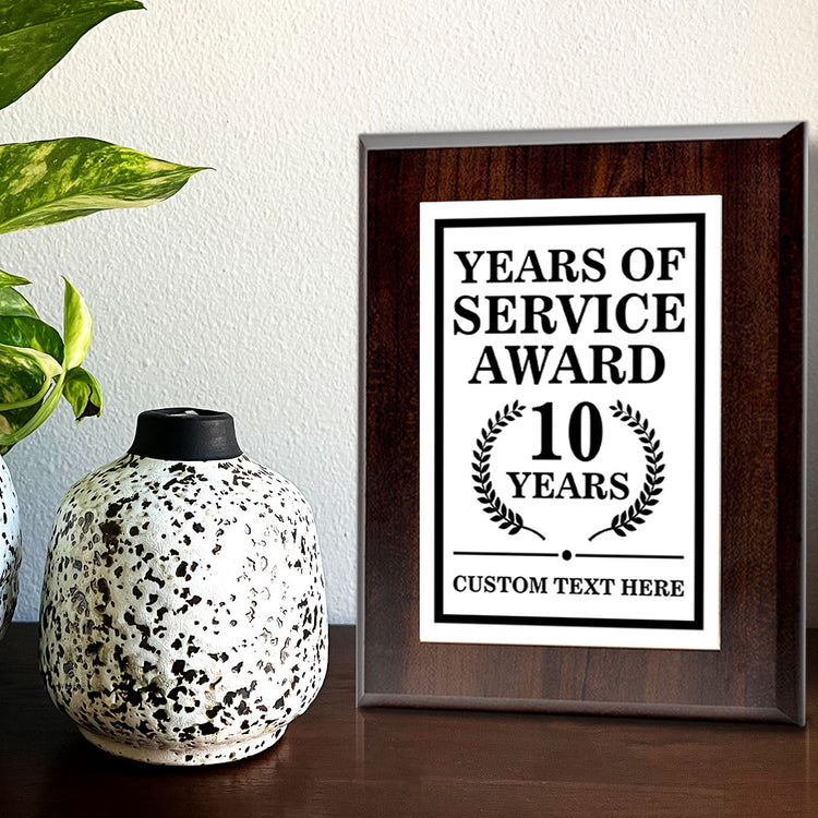 Years of Service Award Plaque — 10 Years Award Personalized (Wooden) Wall Plaque With Easel Acrylic Stand | Workplace Recognition Ceremonies Award Plaques