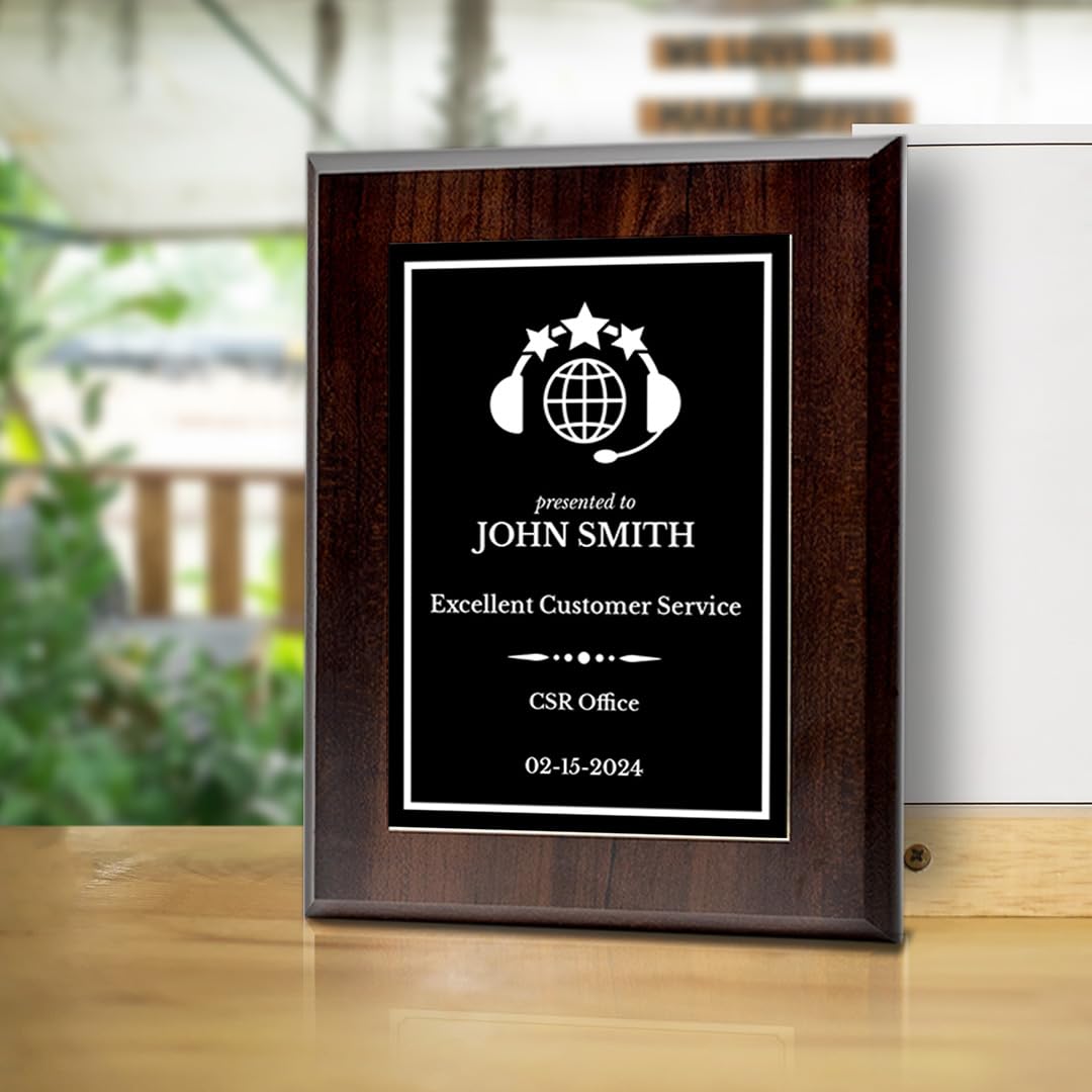Customer Service Recognition Customizable Award Plaque | Easel Mount Option | Achievement and Service Personalizable Plaques