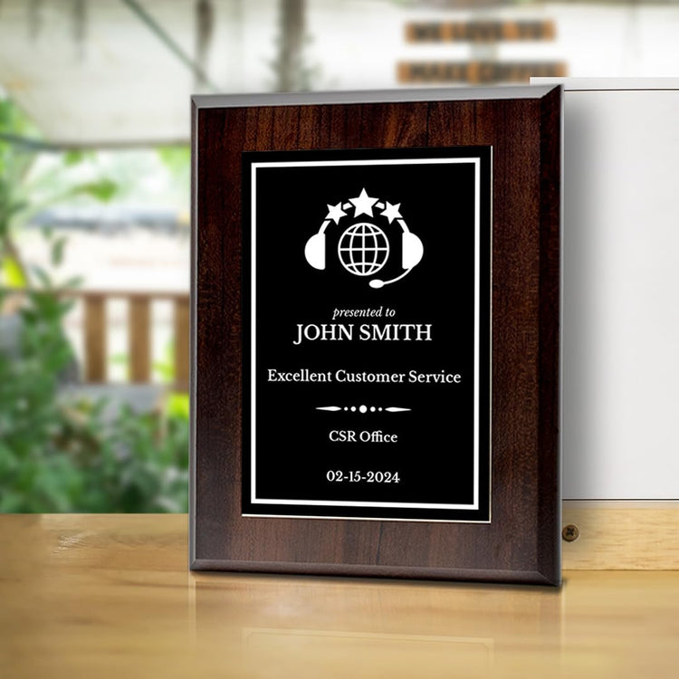 Customer Service Recognition Customizable Award Plaque | Easel Mount Option | Achievement and Service Personalizable Plaques