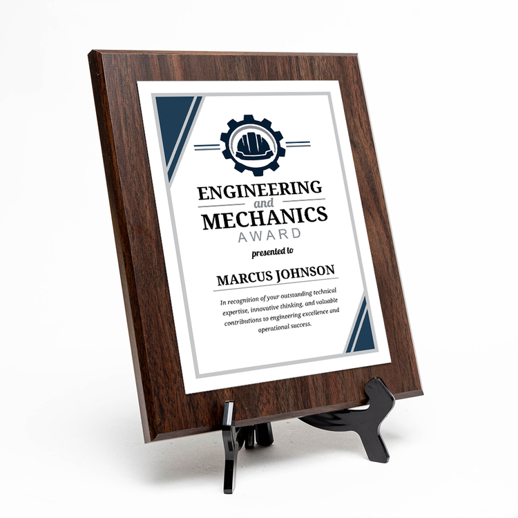 Engineering and Mechanics' Award Personalized Wall Plaque With Easel Acrylic Stand | Professional/Industry Recognition Award Plaques