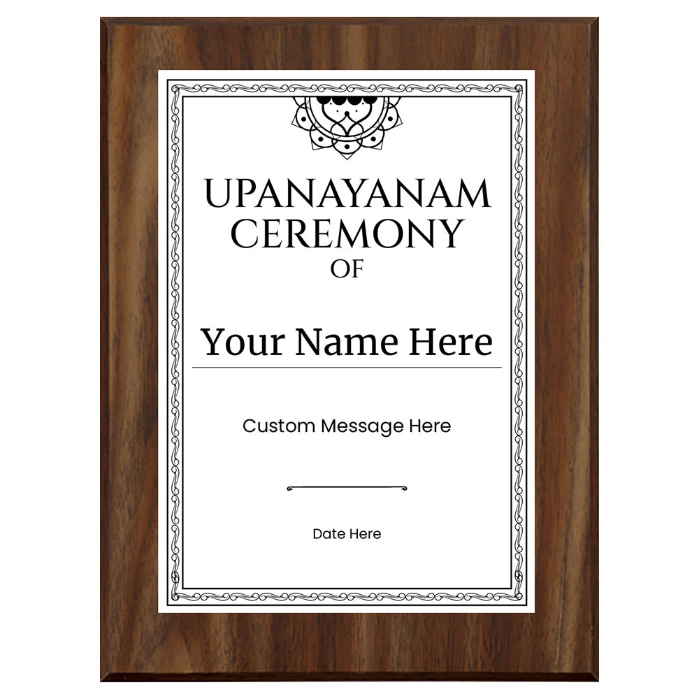 Personalized Upanayanam Ceremony Award Plaque, Custom Wooden Wall Plaque with Optional Easel Stand for Sacred Thread Ceremony