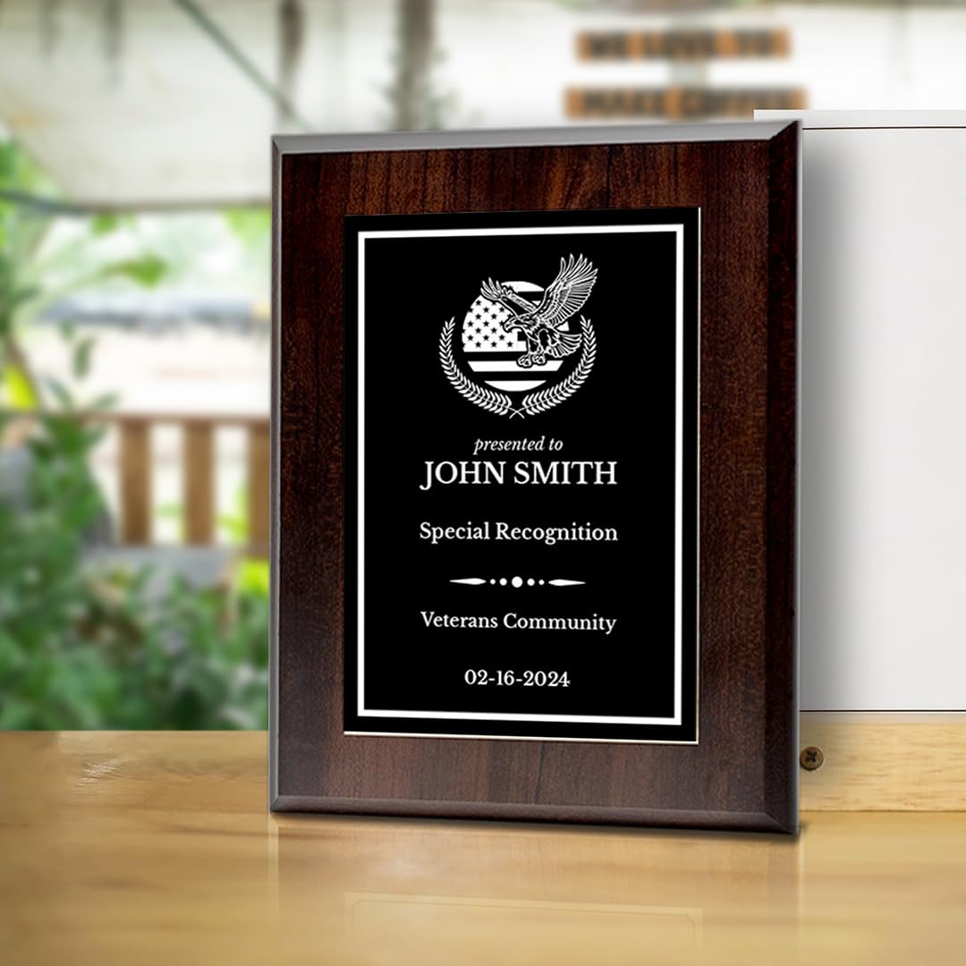 Thank You For Your Service Military and First Responders Customizable Award Plaque | Easel Mount Option | Patriotic Recognition of Achievement and Service Personalizable Plaques