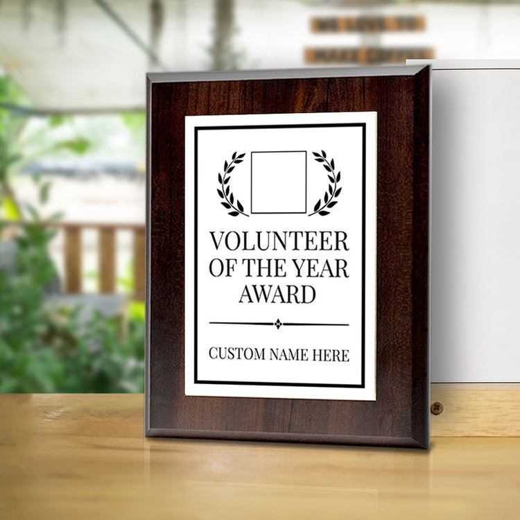 Volunteer of the Year Award Personalized (Wooden) Wall Plaque With Easel Acrylic Stand | Workplace Recognition Ceremonies Award Plaques