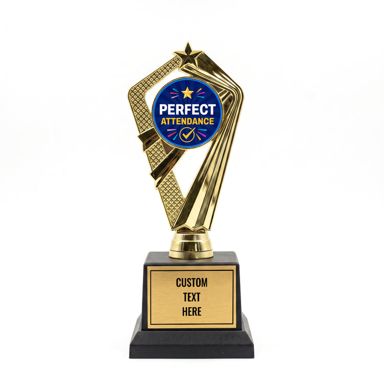 All Quality Perfect Attendance Trophy, Custom Engraved Star Award — Personalized Attendance Recognition Award for Students