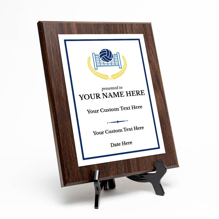 Volleyball Customizable Wooden Award Plaque | Easel Mount Option | Achievement and Recognition Personalizable Plaques