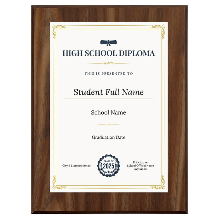 High School Diploma Replica (Wooden) Wall Plaque With Easel Acrylic Stand | Certificates & Achievements Personalized Wall Prints (Plaques)