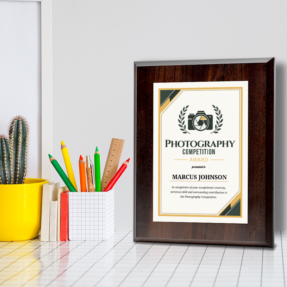 Photography Competition Award' Personalized Wall Plaque With Easel Acrylic Stand | Professional/Industry Recognition Award Plaques