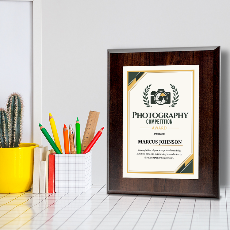 Photography Competition Award' Personalized Wall Plaque With Easel Acrylic Stand | Professional/Industry Recognition Award Plaques