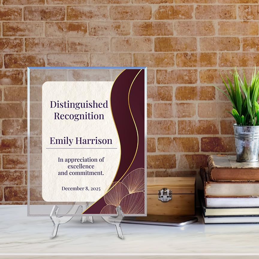 Signs ByLITA Personalized Acrylic Award Plaque with Elegant Borders Design – Custom Engraved Clear Desk Award, Recognition Gift, Office Decor (Multiple Sizes)