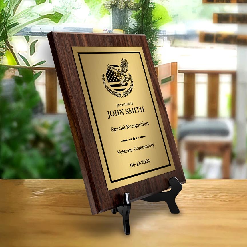 Thank You For Your Service Military and First Responders Customizable Award Plaque | Easel Mount Option | Patriotic Recognition of Achievement and Service Personalizable Plaques